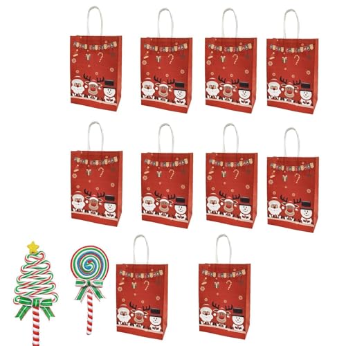 Weihnachtstaschen - Weihnachts-Tragetaschen mit Griffen, 10 Stück Goodie Bags Sorgen für Weihnachtsstimmung | können jederzeit wiederverwendet Werden, Griffdesign für Weihnachtsgeschenkdekoration von Generic