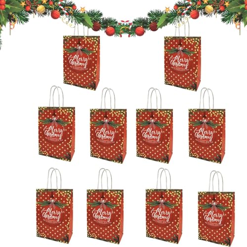 Weihnachtstaschen – Weihnachts-Tragetaschen mit Griffen, 10 Stück Goodie Bags sorgen für Weihnachtsstimmung | können jederzeit wiederverwendet werden, Griffdesign für Weihnachtsgeschenkdekoration, Can von Generic