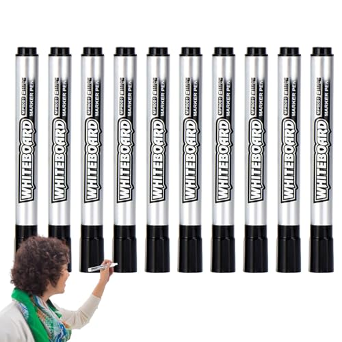 Whiteboard-Marker, Whiteboard-Stifte-Set – trocken abwischbare Marker 10 Stück | Schwarze Whiteboard-Marker, trocken und feucht abwischbare Stifte für Schulbedarf von Generic