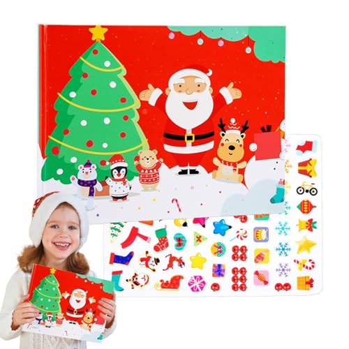 Wiederverwendbares Weihnachts-Stickerbuch, Weihnachts-Stickerbuch für Kleinkinder, Jelly Sticker Weihnachtsbuch Lernspielzeug, Kleinkindspielzeug, wiederverwendbare Stickerbücher, Lernspielzeug für un von Generic