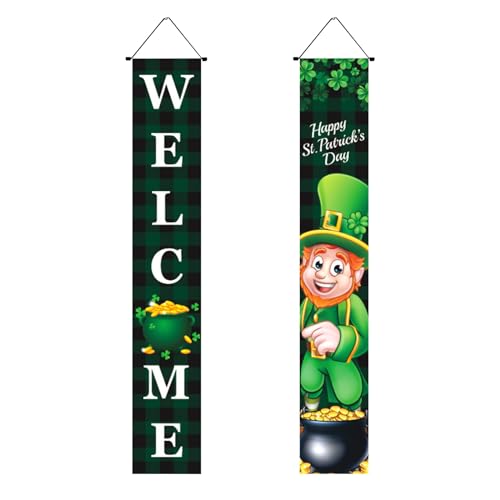 Willkommensbanner zum St Patricks Day Buffalo Plaid Banner Tür/Veranda Deko hängendes Veranda Banner für Partys und Outdoor Dekorationen Marsch St. Patricks Day Hochschule Dekoration von Generic