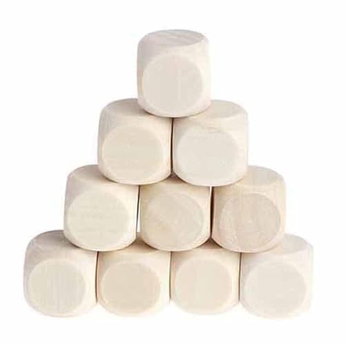 Wooden Blocks for Crafts - 10Pcs Wooden Cubes Crafts Blank Dice Set, Wooden Dice, Wooden Dice, 6-Sided Wood Cubes, Wood Square Dices Blocks with Rounded Corners von Generic