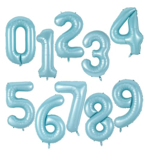 XXL groß 100cm Helium Ballon, Folienballon Folie Zahlen-light blue-NUMBER 0 von Generic