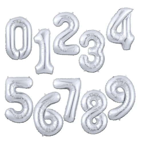 XXL groß 100cm Helium Ballon, Folienballon Folie Zahlen-silver-NUMBER 3 von Generic