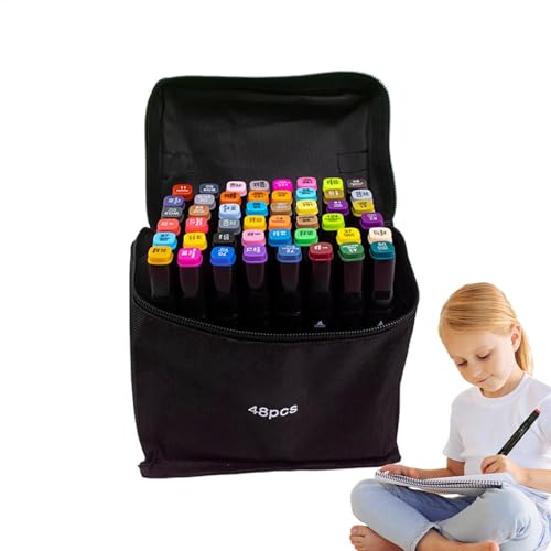 Zeichnungsmarkierungen skizzieren | Permanent Drawing Art Supplies Kit, Fine- und Pinselspitzenmarkierungen, kreativer Marker -Stift mit Tragetasche für Färben, Journal, Zeichnen von Generic