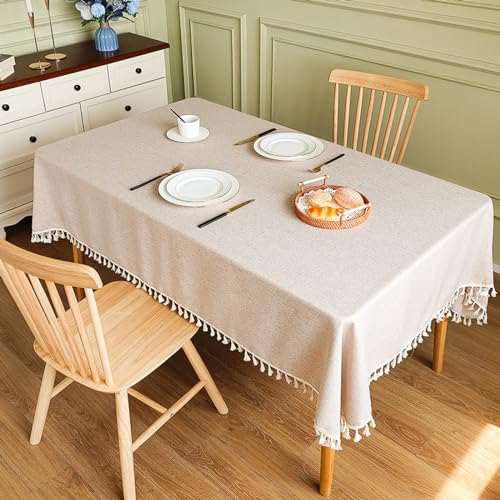 wasserdichte Tischdecke Mit Quasten, Knitterfrei, Für Küche, Esszimmer, Baumwoll- Und Leinenstoffe, Für Tischdekoration Esszimmer Küche (Beige 80x120CM) von Generic