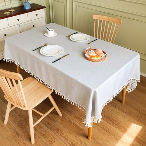 wasserdichte Tischdecke Mit Quasten, Knitterfrei, Für Küche, Esszimmer, Baumwoll- Und Leinenstoffe, Für Tischdekoration Esszimmer Küche (Light Gray 80x120CM) von Generic