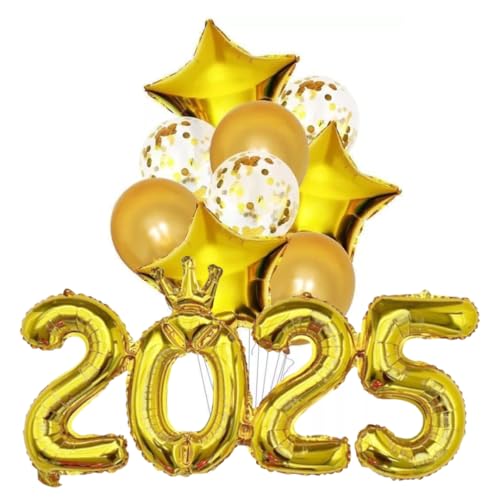 2025 Gold-Luftballon-Set, goldene Luftballons mit Zahl 2025, für Erwachsene, goldene Sterne, Konfetti und goldene Luftballons, besondere Luftballons, Silvester, Abschlussfeier und Veranstaltungen 2025 von Genérico