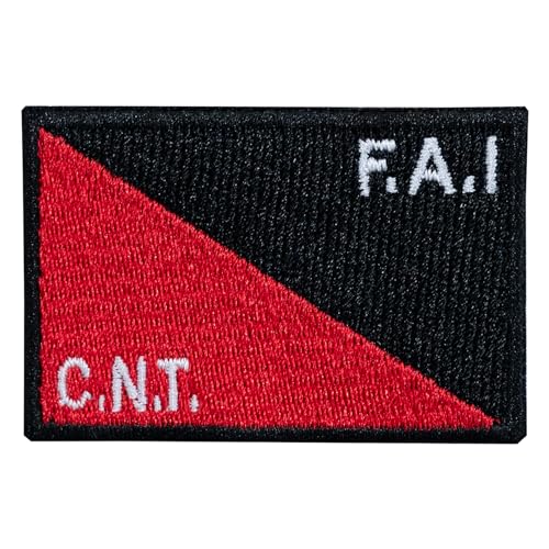 Aufnäher Flagge F.A.I/C.N.T, 6 cm x 4 cm, bestickt, zum Aufbügeln, Schwarz von Genérico