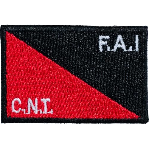 Aufnäher Flagge F.A.I/C.N.T, 6 cm x 4 cm, bestickt, zum Aufbügeln, Schwarz von Genérico