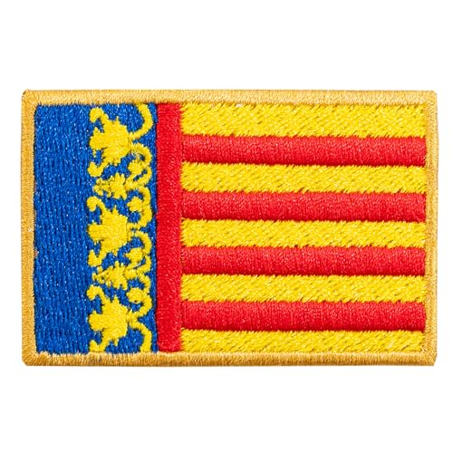 Aufnäher mit Flagge der valencianischen Gemeinschaft, La Textileria, 6 cm x 4 cm, rechteckig, bestickt, zum Aufbügeln, goldfarben von Genérico