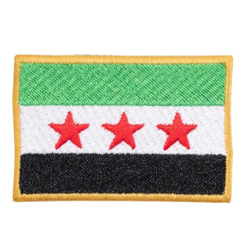 Aufnäher mit Syrien-Flagge, Textilerie, 6 cm x 4 cm, rechteckig, bestickt, zum Aufbügeln, goldfarben von Genérico