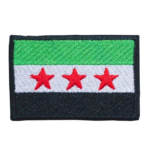 Aufnäher mit Syrien-Flagge, die Textilerie, 6 cm x 4 cm, rechteckig, bestickt, zum Aufbügeln, Schwarz von Genérico