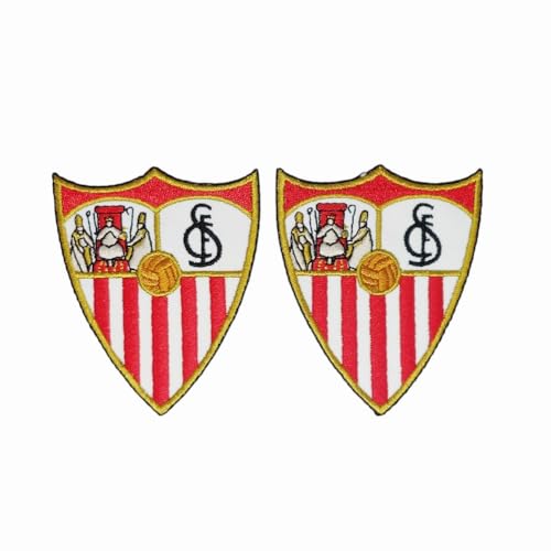 Aufnäher mit Wappen der Fußballmannschaft, zum Aufbügeln oder Nähen, 2 Stück, 8 cm x 6 cm, bestickt, Sevilla von Genérico