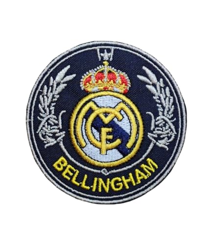 Aufnäher mit Wappen der Fußballmannschaft und Spielername, zum Aufbügeln oder Nähen, 1 Stück, bestickt, 7 cm Durchmesser, Madrid, Bellingham von Genérico