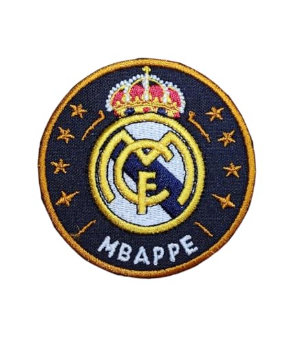 Aufnäher mit Wappen der Fußballmannschaft und Spielername, zum Aufbügeln oder Nähen, 1 Stück, bestickt mit 7 cm Durchmesser, Madrid, Mbappe von Genérico