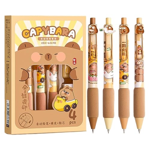 Capybara Mechanical Pencille - Cartoon Capybara Zeichenstifte | 4 x Capybara Druckbleistift | Comicfiguren mit Radiergummi | Capybara Schulprodukte von Generico