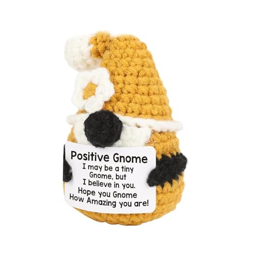 Decit Gnom Häkelnadel – positiver Gnom, gehäkelt, positiver Gnom, Gnom, Bild mit Inspirationskarte | positives Strickspielzeug | Puppe zur emotionalen Unterstützung von Carinó von Generico