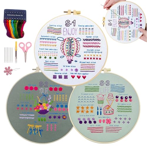 Einfaches Stickset für Anfänger, Stickset | 3 Sets Kreuzstich-Sets für Anfänger, Anleitung, Nadelspitzen-Set, Nähset für Erwachsene für Frauen und Männer von Genérico