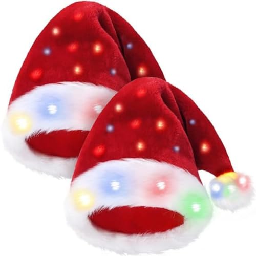 Genérico Weihnachtsmütze für Herren und Damen, mit LED-Lichtern, warm, dick, mit Bommel, Komfort, weich, warm, Weiß von Genérico