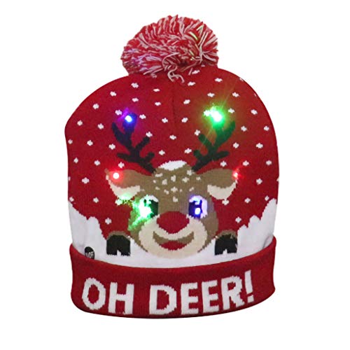 Genérico Weihnachtsstrickmützen für Herren und Damen, modisch, mit LED-Lichtern, bequem, Slouchy Beanie, dick und locker, weiches Futter für Ski, Bobble Beanie von Genérico