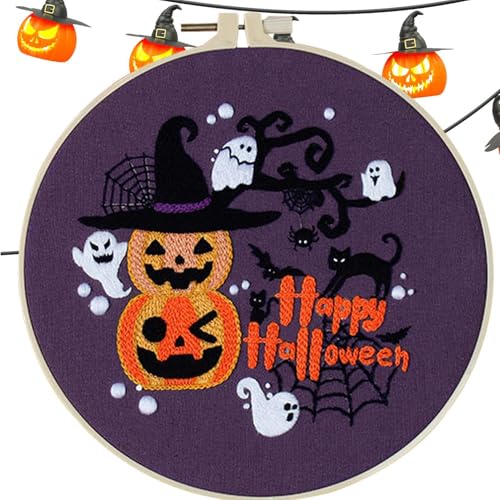 Halloween-Stickset, Halloween-Stickerei-Set, Stickerei-Set für Anfänger, Stickerei-Set mit Halloween-Druckmuster für Anfänger, Nadelstich-Set zur Dekoration von Genérico