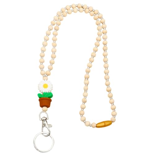 Lanyards mit Holzperlen für Frauen, Lanyards mit Ausweiskarten, Lanyards mit Blumenperlen für Ausweise und Schlüssel, niedliche Blumenschnüre von Genérico