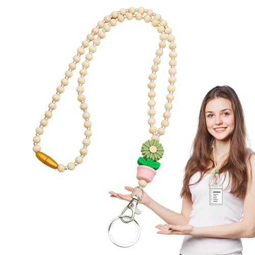 Lanyards mit Holzperlen für Frauen, Lanyards mit Ausweisperlen, Schlüsselanhänger mit Blumenabzeichenhalter, Brillenketten, niedliche Boh-Blumenschnüre von Genérico