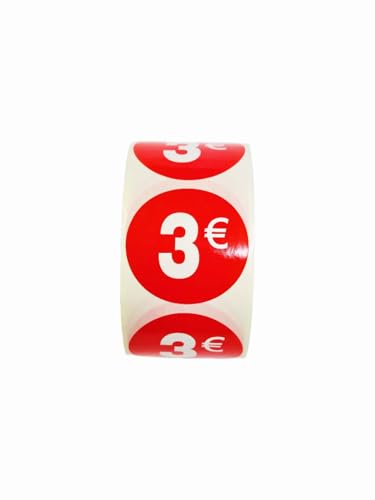 Preisaufkleber, 2.500 Aufkleber, 35 mm, Rot, glänzend, 5 Rollen (3 €) von Genérico