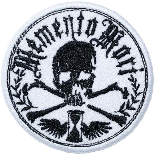 Runder Aufnäher - Totenkopf Memento Mori - 8 cm - zum Aufbügeln (weiß) von Genérico