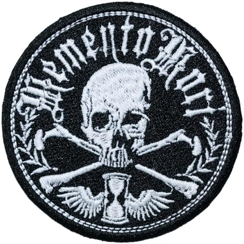 Runder Aufnäher – Totenkopf Memento Mori – 8 cm – zum Aufbügeln – Schwarz von Genérico