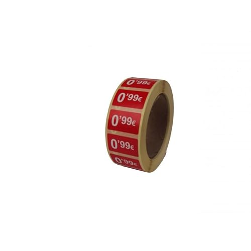 Selbstklebende Werbeetiketten, 0,99 €, 6000 Aufkleber, 25 x 15 mm, Rot, glänzend, 6 Rollen von Genérico