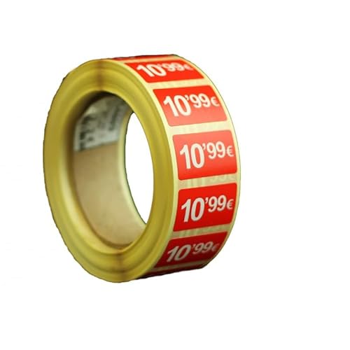 Selbstklebende Werbeetiketten, 10,99 €, 6000 Aufkleber, 25 x 15 mm, Rot, glänzend, 6 Rollen von Genérico