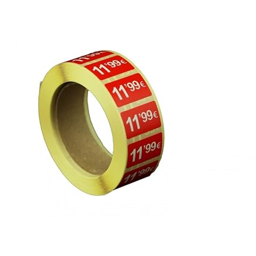 Selbstklebende Werbeetiketten, 11,99 €, 6000 Aufkleber, 25 x 15 mm, Rot, glänzend, 6 Rollen von Genérico