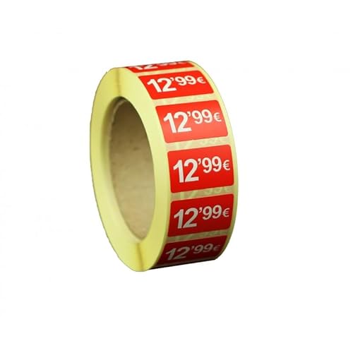 Selbstklebende Werbeetiketten, 12,99 €, 6000 Aufkleber, 25 x 15 mm, Rot, glänzend, 6 Rollen von Genérico