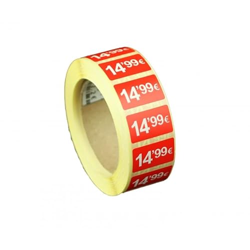 Selbstklebende Werbeetiketten, 14,99 €, 6000 Aufkleber, 25 x 15 mm, Rot, glänzend, 6 Rollen von Genérico