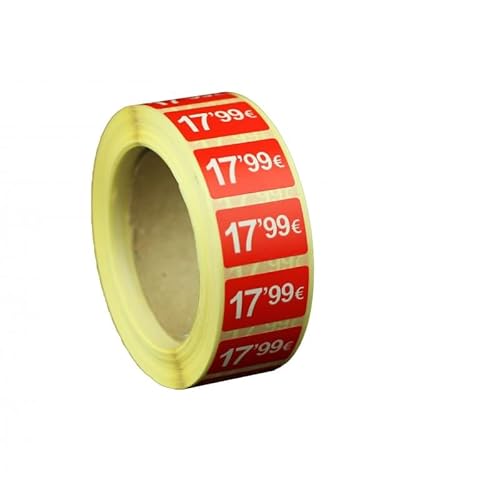 Selbstklebende Werbeetiketten, 17,99 €, 6000 Aufkleber, 25 x 15 mm, Rot, glänzend, 6 Rollen von Genérico