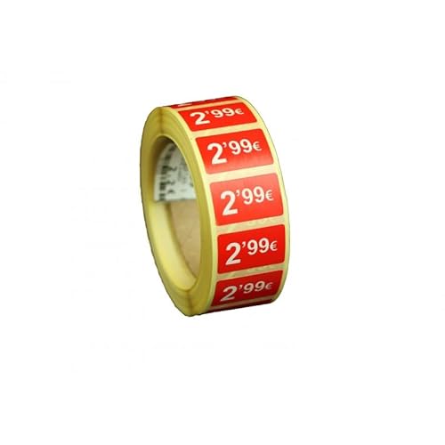 Selbstklebende Werbeetiketten, 2,99 €, 6000 Aufkleber, 25 x 15 mm, Rot, glänzend, 6 Rollen von Genérico