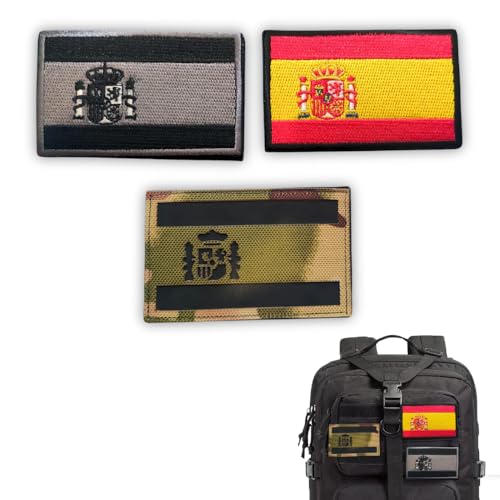 Velcro® 3er-Pack Militärrucksack, spanische Flagge, bestickter Stoffaufnäher, Zubehör für Kleidung, taktischer Rucksack, Mütze, Jacke, Airsoft, Crossfit, Fitnessstudio, Fitnessstudio, offizielle von Genérico