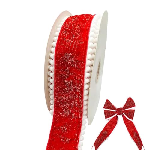 Weihnachts-Samtband – Weihnachtsband | Rote Geschenkbänder | 6,3 cm rotes Samtband | Kabelband | dickes rotes Band | Schleifenband mit Besatz von Genérico