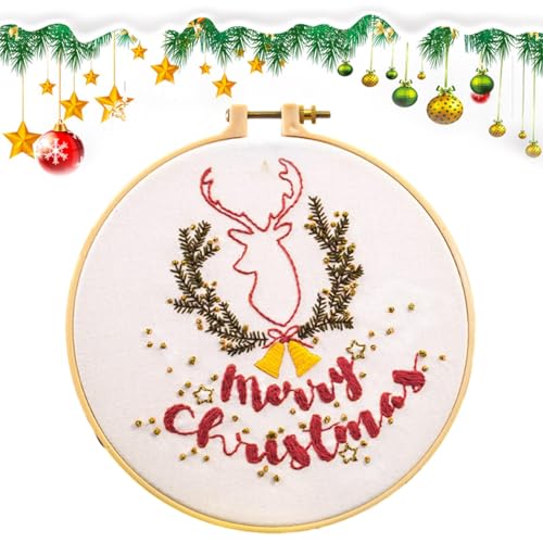 Weihnachts-Stickerei-Set, Stickerei-Set für Erwachsene, Weihnachts-Stickerei-Kits für Erwachsene, Nadelstich-Set, Weihnachts-Stickerei-Kits von Genérico