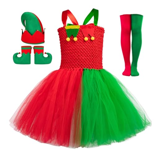 Weihnachtskleid aus Tüll für Mädchen, Geburtstagskleid für Karneval, für Mädchen, Weihnachtskleid für kleine Mädchen, aus Netzstoff, Rollenspiel-Set für Schulaufführungen, Rot und Weihnachtskleid aus Tüll für Mädchen, Geburtstagskleid für Karneval, für Mädchen, Weihnachtskleid für kleine Mädchen, aus Netzstoff, Rollenspiel-Set für Schulaufführungen, Rot und von Genérico