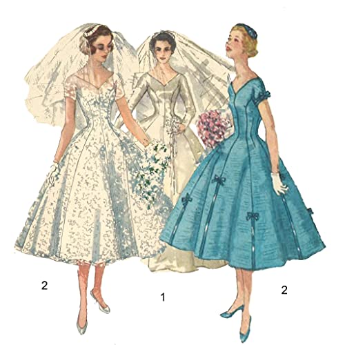 Générique 1950er Jahre Hochzeitskleid, Größe 16, Brustumfang 86,4 cm, Schnittmuster für Hochzeitskleider von Générique