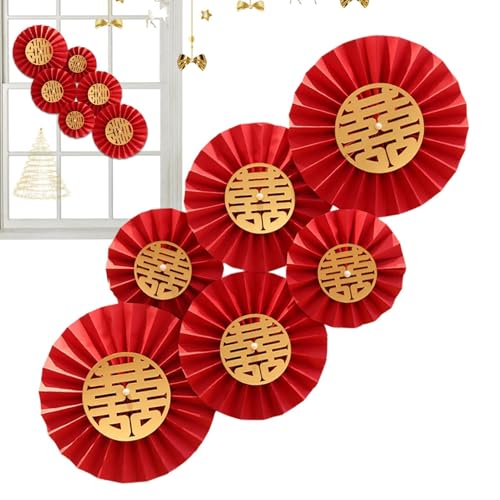 6 Stück Red Paper Fan Flowers Set | New Year Decorations | Paper Flower Backdrops for Weddings, Birthdays, and Celebrations | Vibrant Paper Fans for Event Decor von Générique