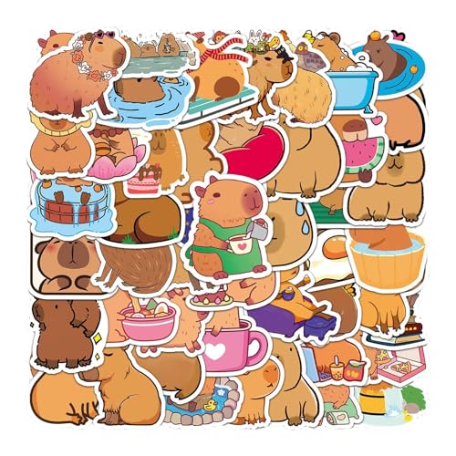 Capybara Aufkleber für Flaschen, Tieraufkleber für Kinder, 50 x Capybara Kids Sticker, Scrapbook Tieraufkleber für Jugendliche, Mädchen, Erwachsene, Appearance Prozess, wasserdicht, UV-Varnish von Générique