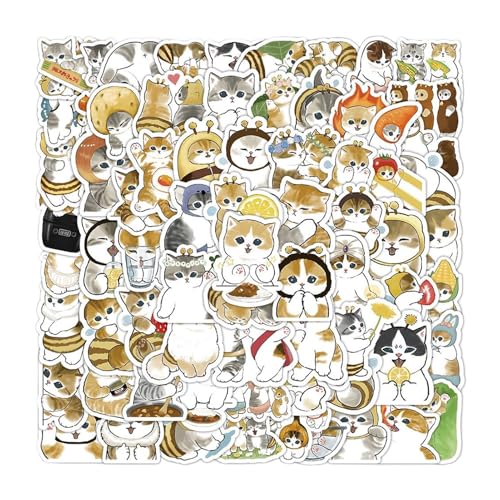 Cartoon-Aufkleber, 100 x Cartoon-Katzen-Aufkleber, wasserdicht, niedlich, Tier-Aufkleber, für Kinder, Graffiti-Spielzeug, Scrapbook, Gitarre, lustiges und farbenfrohes Zubehör für kreative Projekte von Générique