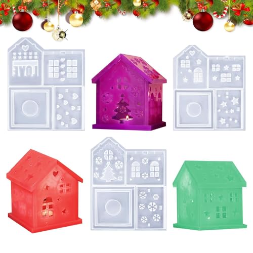 Christmas House Resin Mold, Epoxidharz Casting LED Candle Holder Mold, Ästhetische Home Decor Silikonform für Cartoon Dorf, perfekt für Urlaubshandwerk und dekorative Projekte von Générique