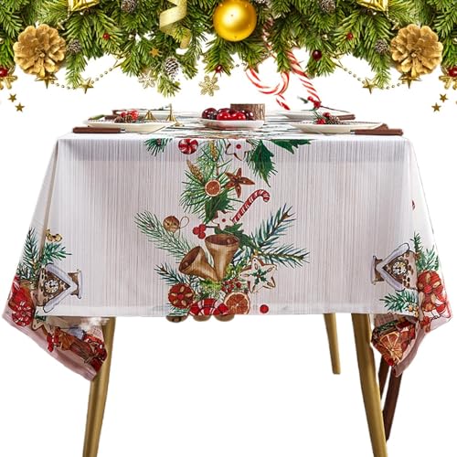 Christmas Themed Tablecloths, Square Christmas Tablecloth, Christmas Bow Tablecloth, Winter Holiday Tablecloth with Vibrant Bells and Candy Designs for Winter Holiday Decor and Family Gatherings von Générique