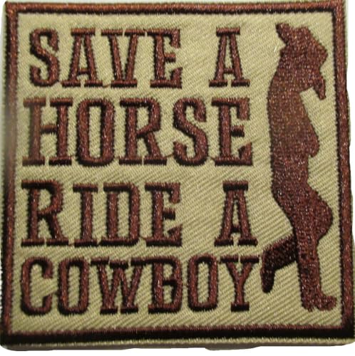 Déco-US Patch Save a Horse Ride A Cowboy 7 x 7 cm zum Aufbügeln, quadratisch, humouristisch von Générique