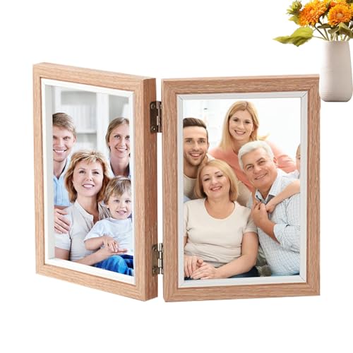 Dekorativer Bilderrahmen, Familienbilderrahmen aus Holz, rustikaler Holz-Bilderständer, Familienfotoren, Collage-Rahmen aus Holz, rustikaler Dreifachscharnierrahmen für Fam-Fotos von Générique